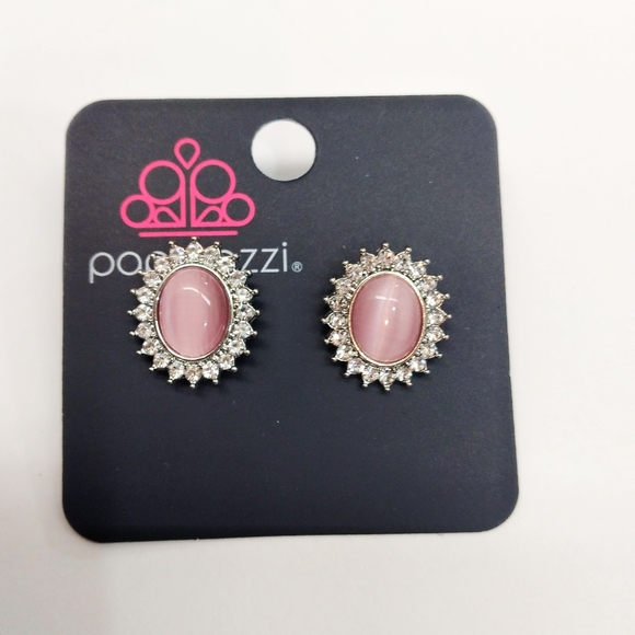 Paparazzi accessorie Silver & Pink stud Earring - Picture 5 of 5